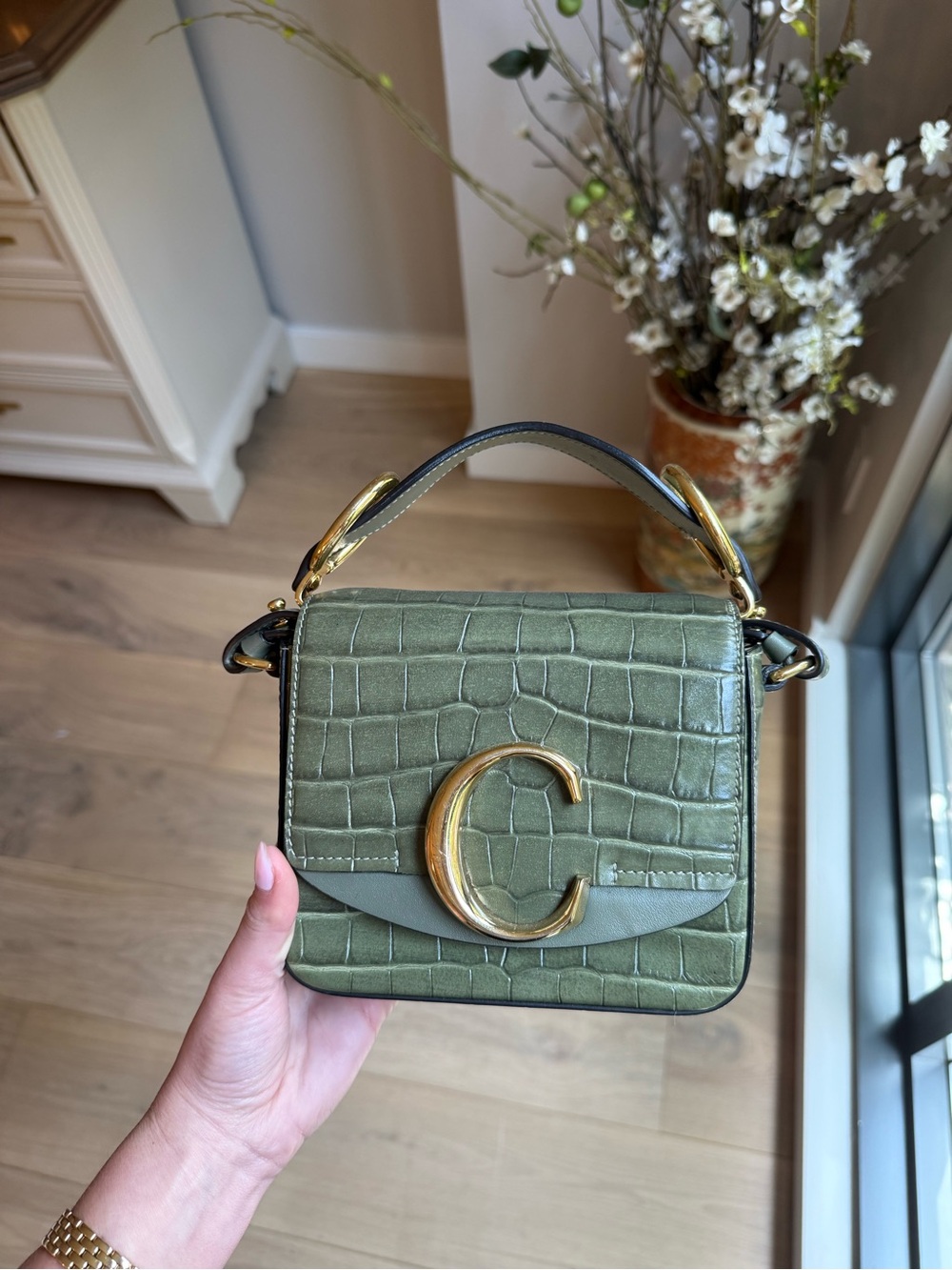 Chloe C Mini Croc-Embossed Green Bag